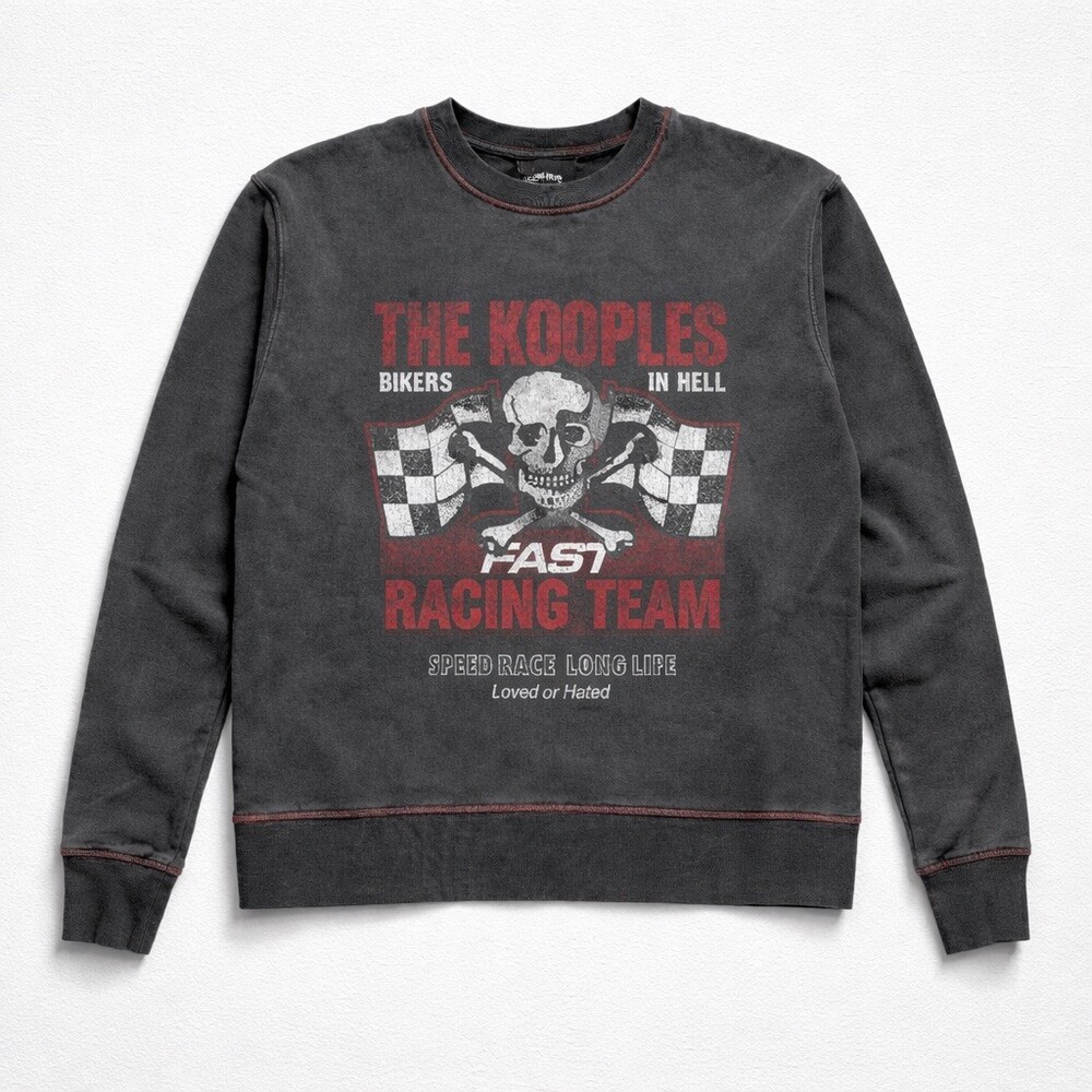 $275 The Kooples Sweatshirt women’s size S Black Racing Team Graphic Pullover - Picture 2 of 8